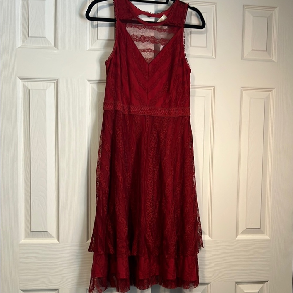 Anthropologie Red A-line Midi Dress for Wedding Guest